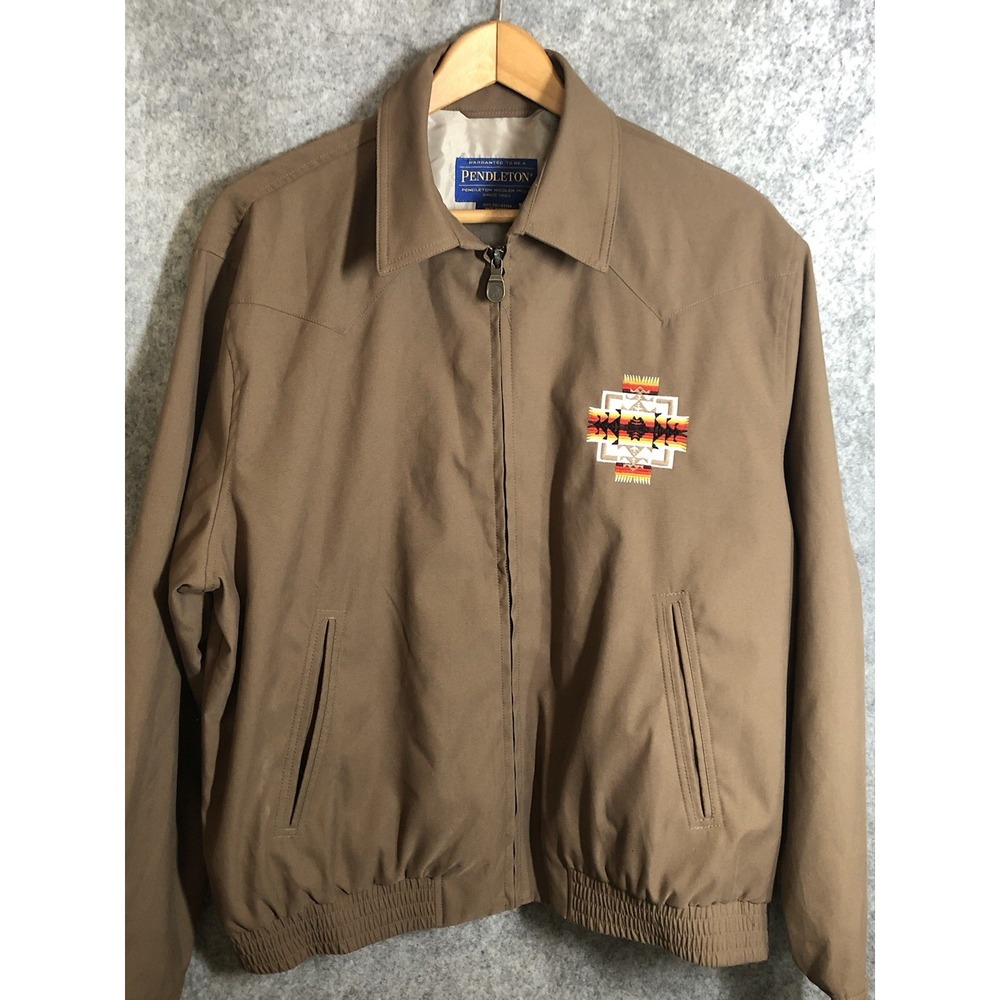 Pendleton Jacket Mens Large Tan Full Zip Southwestern Aztec Bomber Coat Classic
